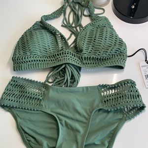 Designer brand Robin Piccone green crochet bikini